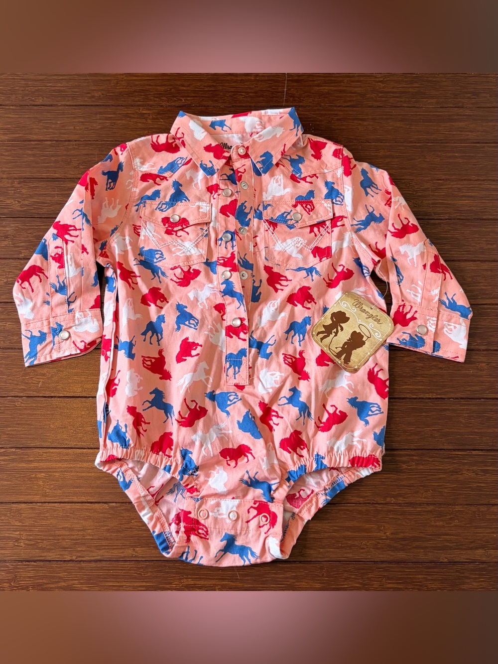 Wrangler Pearl Snap Button Cowgirl Long Sleeve Shirt/one piece 24 Months NWT